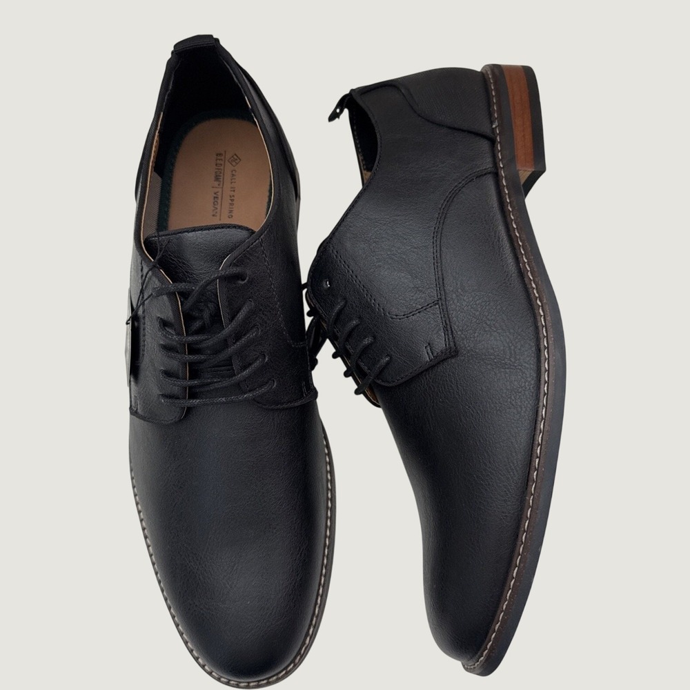 Call It Spring Mens Black Vegan Leather Derby Dress Shoes B.E.D Foam‎ Size 12 M